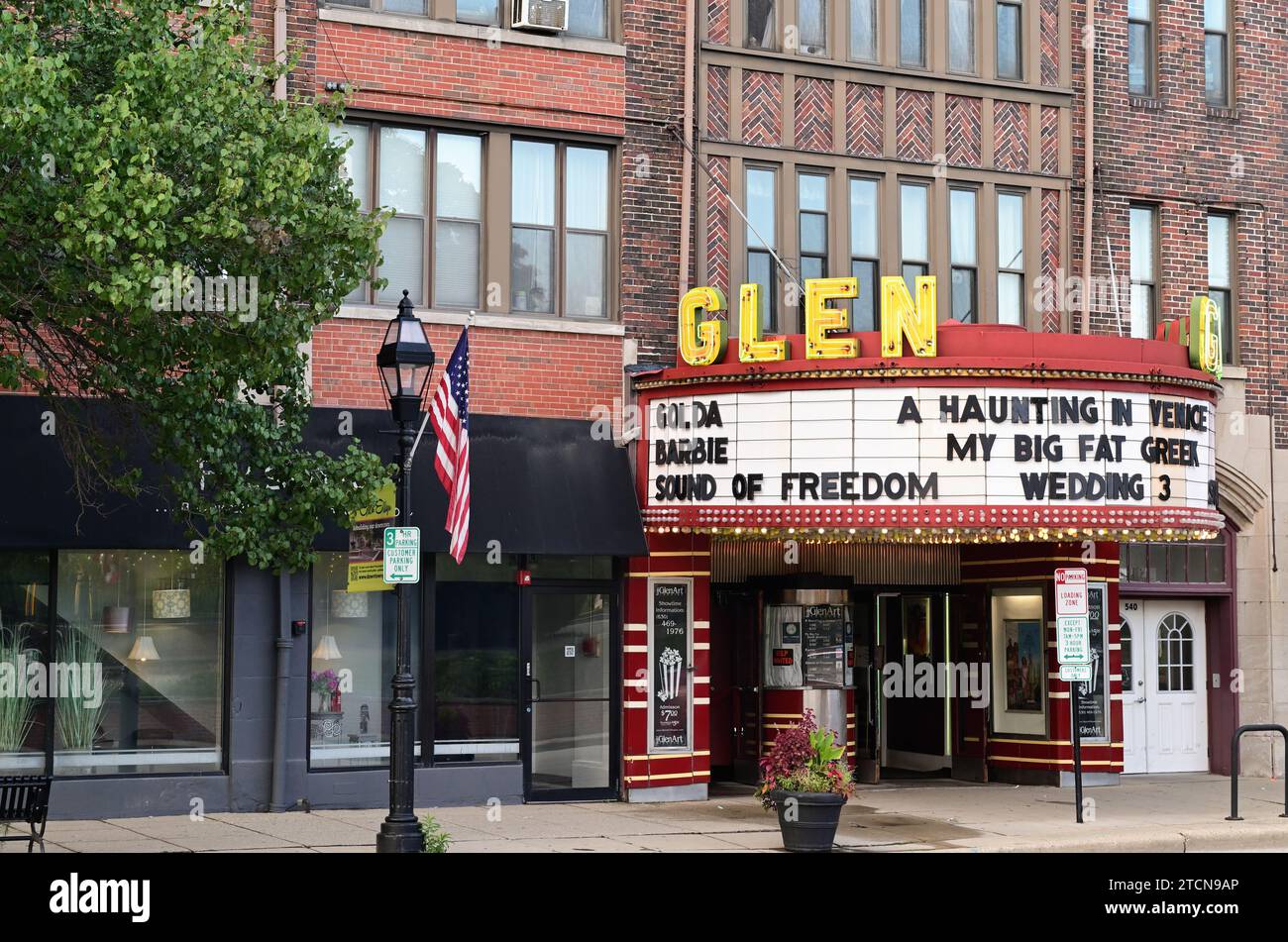 Glen Ellyn, Illinois, USA. A still functioning movie theater in a