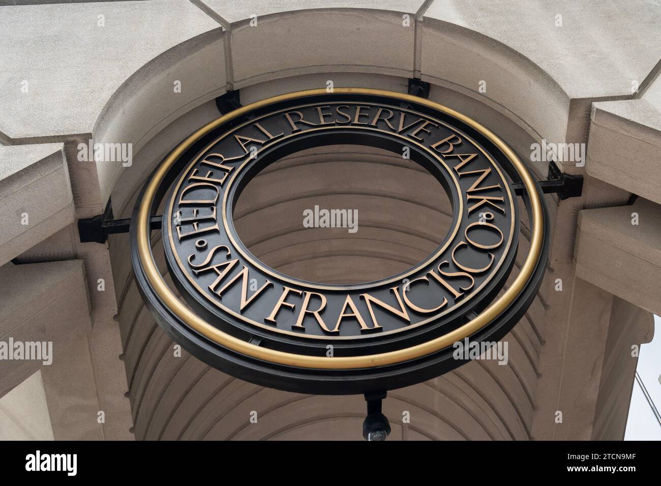 Close up of Federal Reserve Bank sign on the building in San Francisco, California, USA Stock Photo