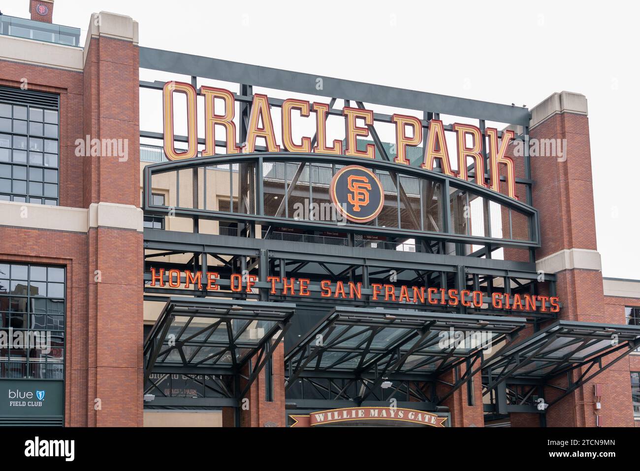 Oracle Park sign is seen in San Francisco, California, USA Stock Photo