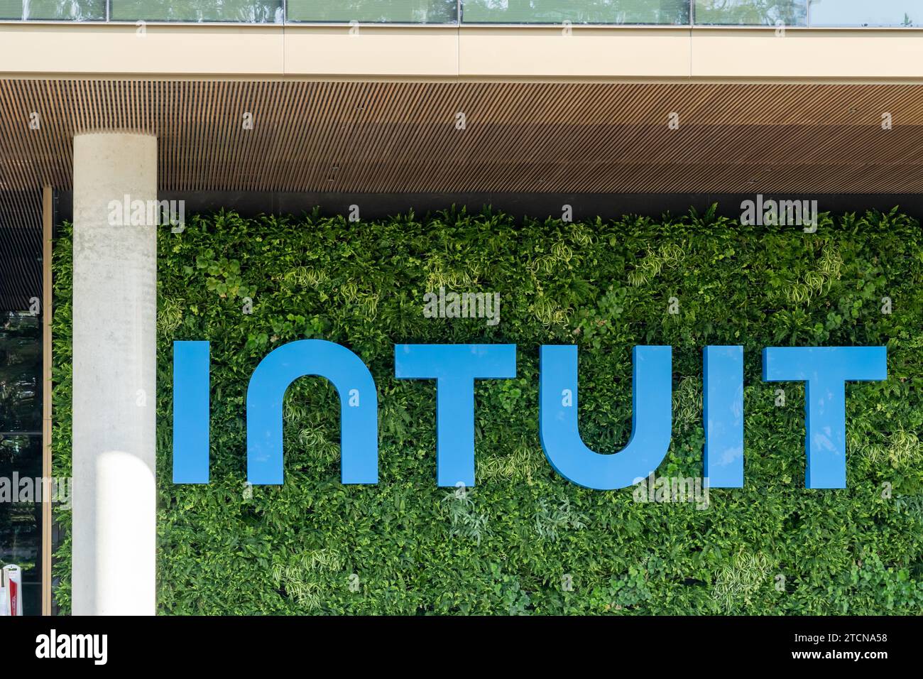 Close up of Intuit sign on the building at its headquarters in Mountain View, California, USA Stock Photo