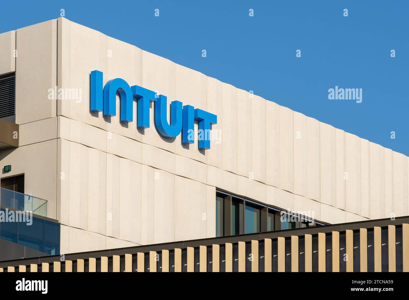 Close up of Intuit sign on the building at its headquarters in Mountain View, California, USA Stock Photo
