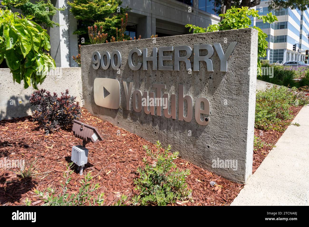 The logo and sign at Youtube headquarters in San Bruno,  California, USA Stock Photo