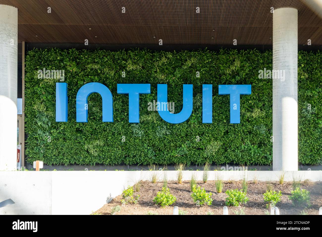 Close up of Intuit sign on the building at its headquarters in Mountain View, California, USA Stock Photo