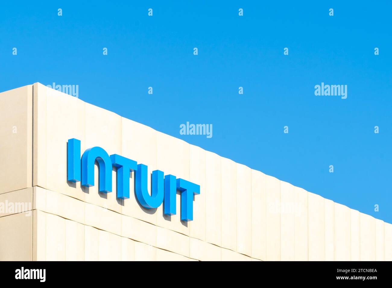 Close up of Intuit sign on the building at its headquarters in Mountain View, California, USA Stock Photo
