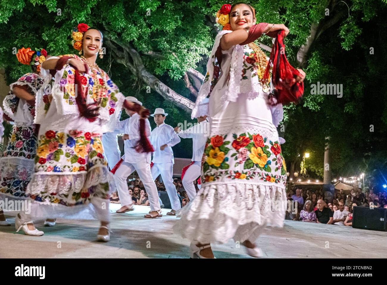 Merida Mexico,centro historico central historic district,Parque de Santa Lucia Park,Serenata Yucateca event audience crowd,Maya Mayan influence,Jarana Stock Photo