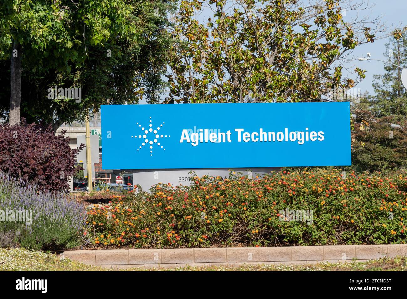 Agilent Technologies signage at its headquarters in Santa Clara, California, USA Stock Photo