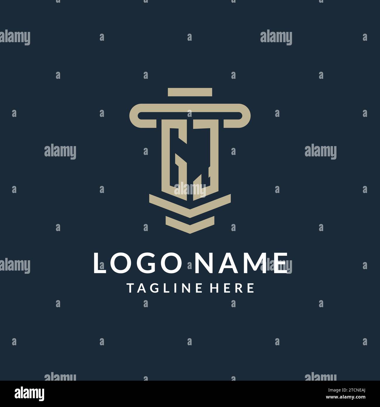 GJ initial logo monogram with simple luxury pillar line vector design ideas Stock Vector
