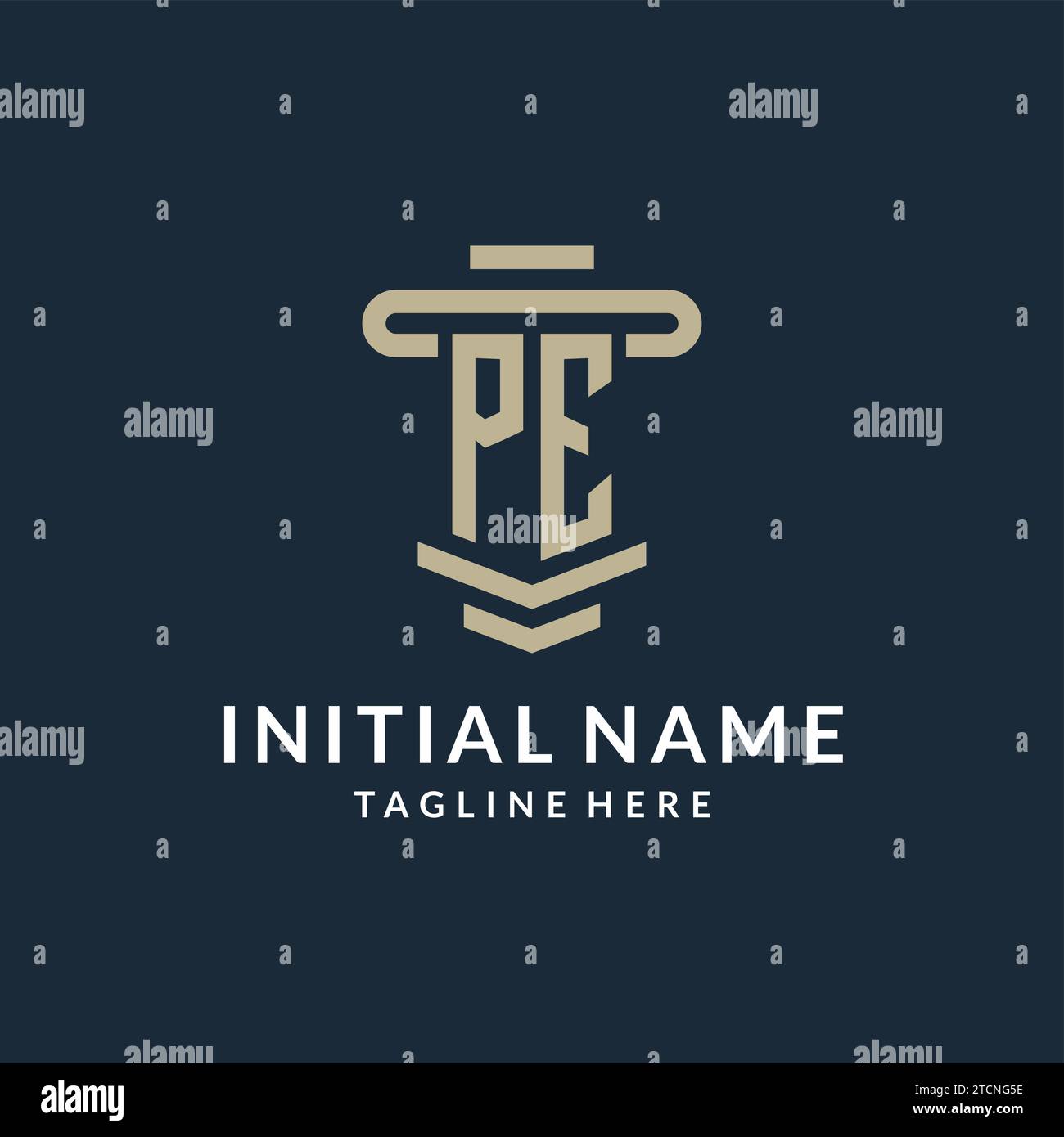 PE initial logo monogram with simple luxury pillar line vector design ideas Stock Vector
