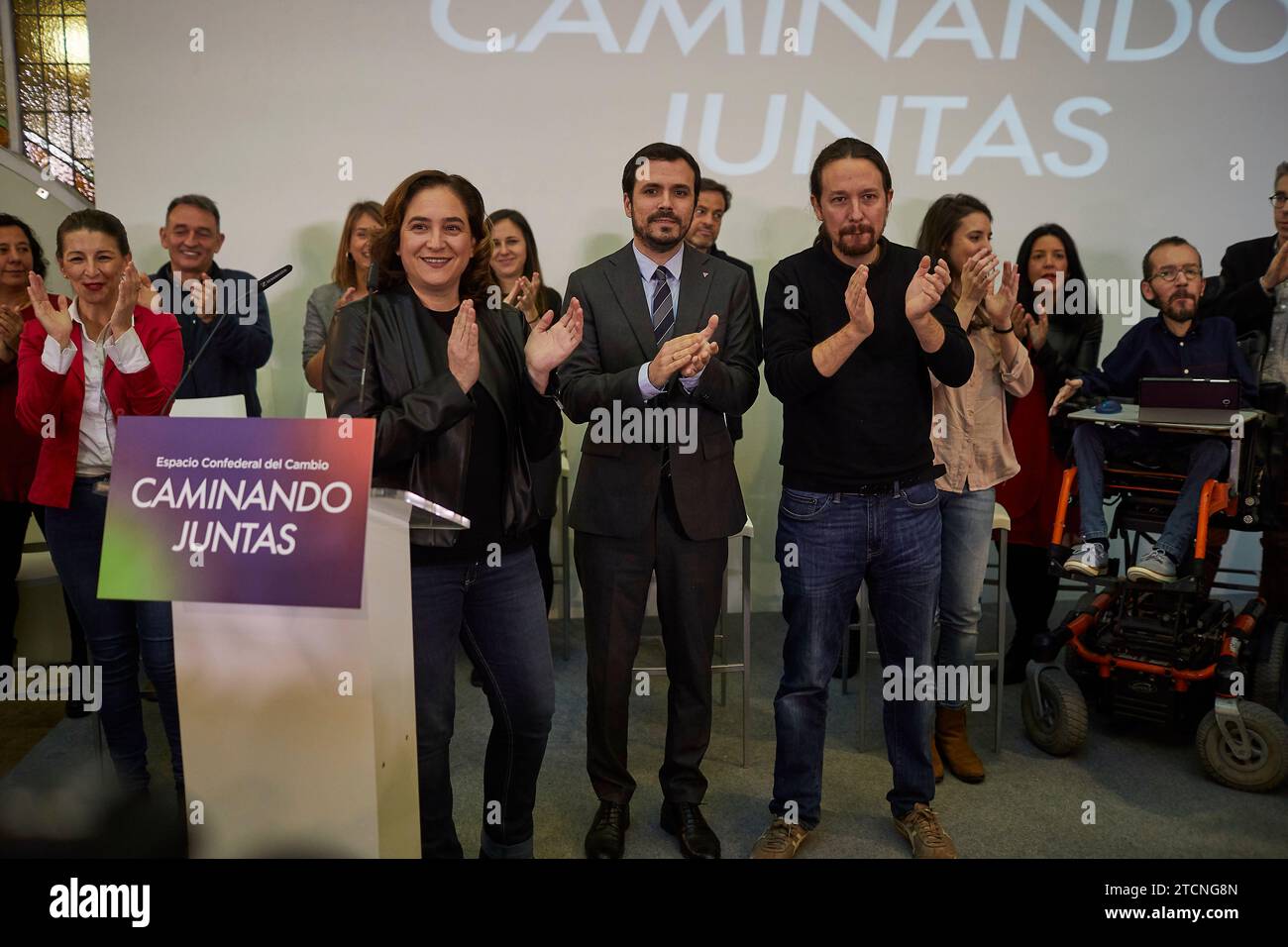 Madrid, 02/22/2020. Political event by Unidas Podemos at the Diario Madrid Foundation under the motto «Confederal Space of Change. Walking together', with Pablo Iglesias, Alberto Garzón, Yolanda Díaz, Irene Montero, Ada Colau and Pablo Echenique, among others. Photo: Guillermo Navarro. ARCHDC. Credit: Album / Archivo ABC / Guillermo Navarro Stock Photo