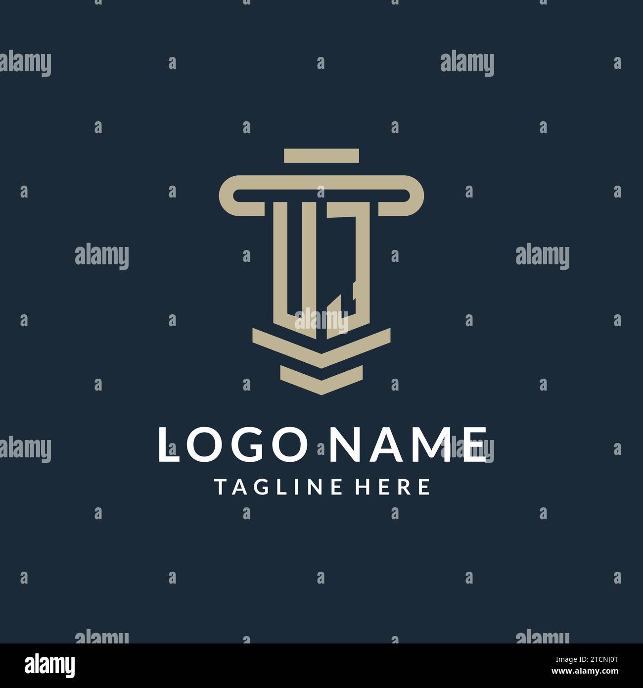 UJ initial logo monogram with simple luxury pillar line vector design ideas Stock Vector