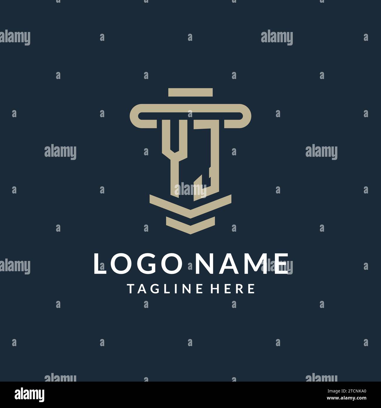YJ initial logo monogram with simple luxury pillar line vector design ideas Stock Vector