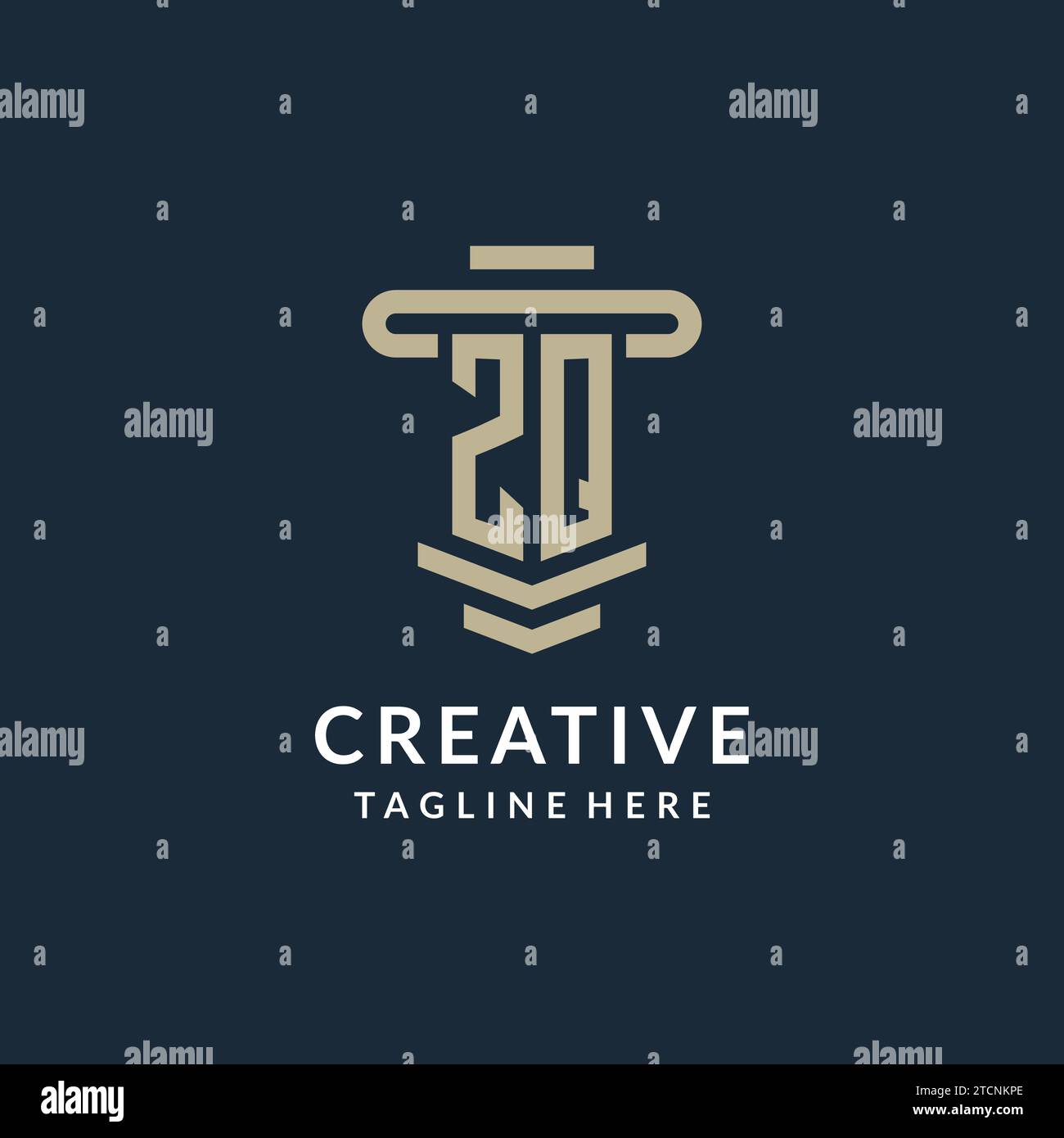 ZQ initial logo monogram with simple luxury pillar line vector design ideas Stock Vector