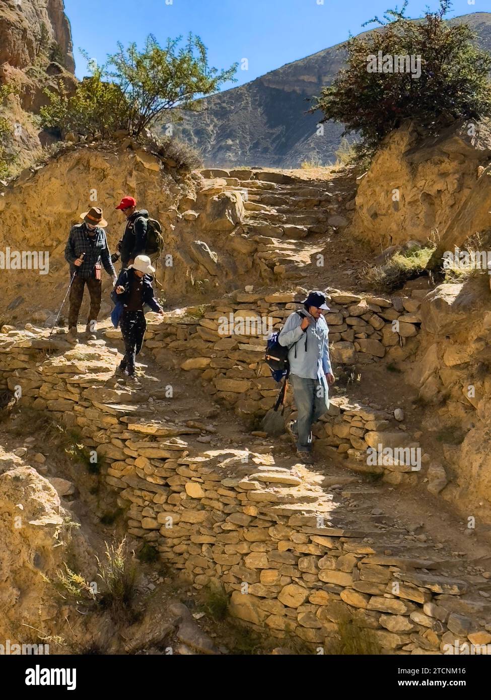Trekking from Samar to Syangboche on route to Chungsi Cave - Mustang District, Nepal Stock Photo