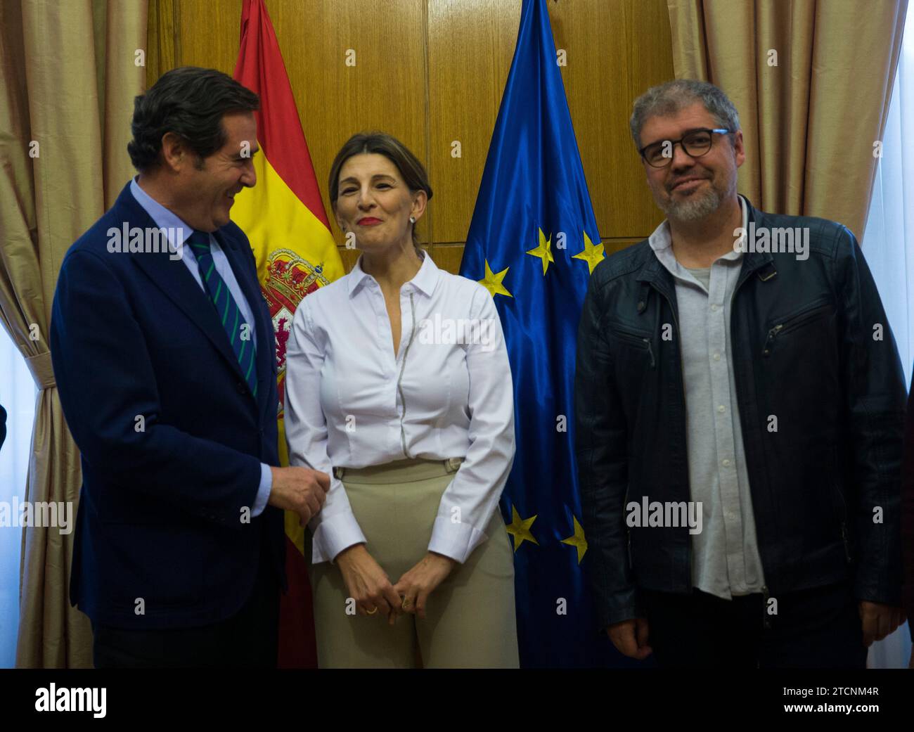 Madrid, 01/22/2020. The new Minister of Labor and Social Economy, Yolanda Díaz, meets with the leaders of the majority unions, CC.OO. and UGT, and with those of CEOE. Photo: Ángel de Antonio. ARCHDC. Credit: Album / Archivo ABC / Ángel de Antonio Stock Photo