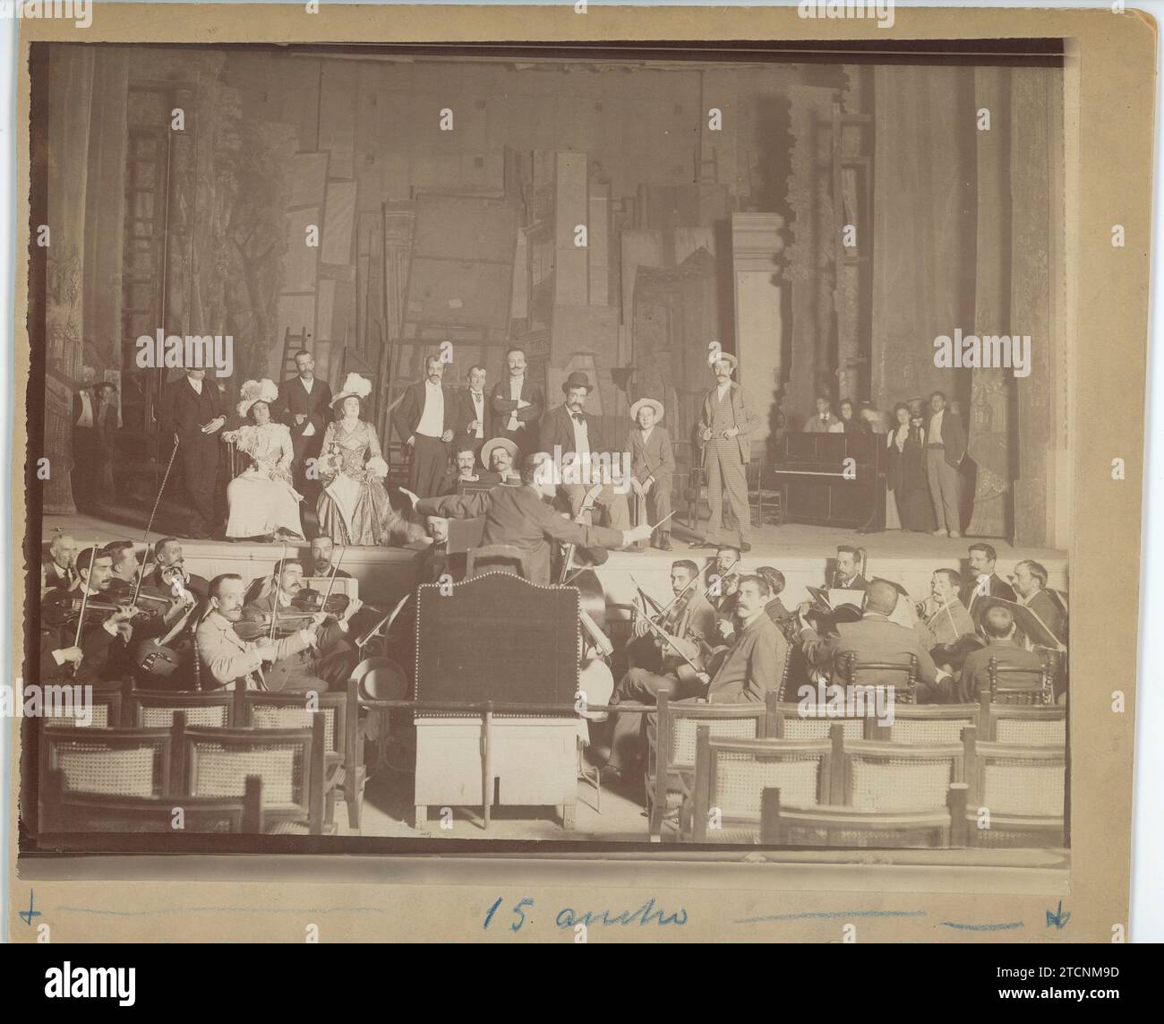 Madrid, July 1900. At the Apolo theater. Rehearsal of the work ?What three feet for a bank!?, work with lyrics by the Álvarez Quintero brothers and with music by maestro Chapí. Credit: Album / Archivo ABC / Christian Franzen Stock Photo