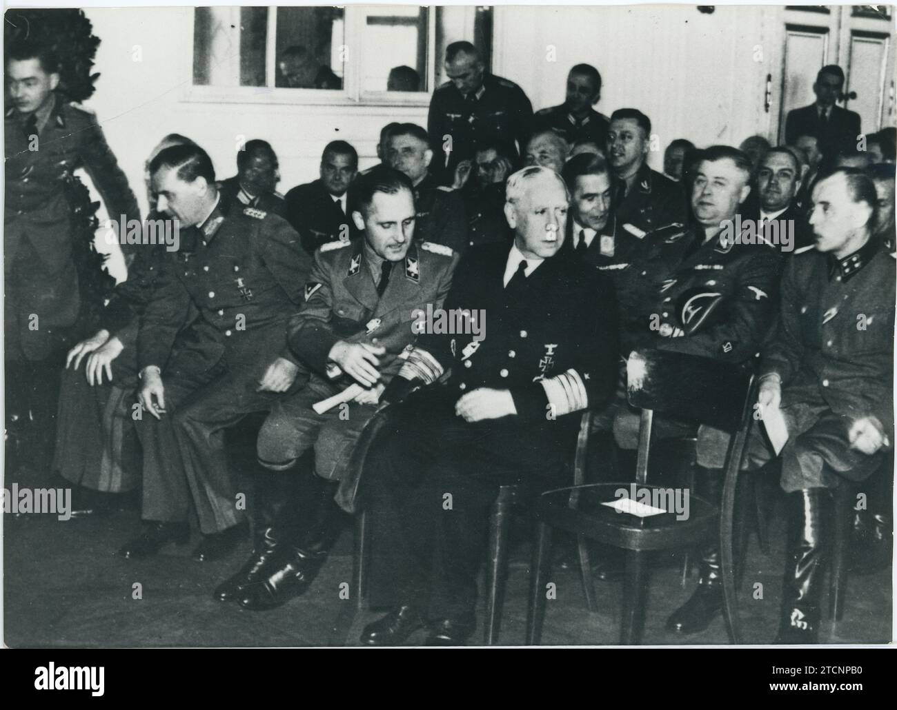 Prague (Czech Republic), 05/18/1942. Secret conference for collaboration on new bases between the Abwehr, the RSHA and the Gestapo. In the foreground of the image Wilhelm Canaris. Credit: Album / Archivo ABC Stock Photo