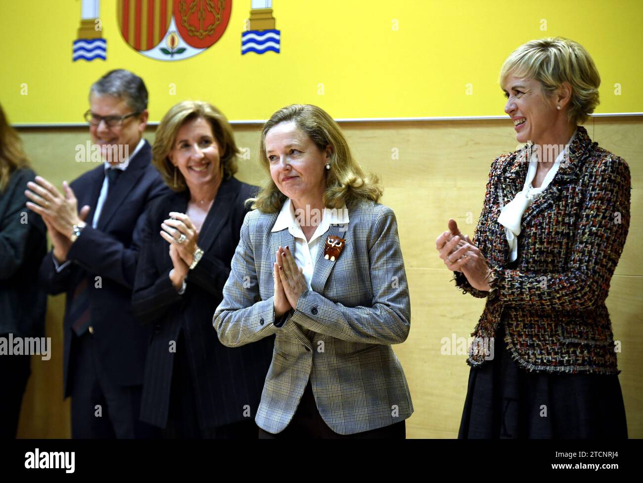 Madrid, 02/12/2020. The Third Vice President and Minister of Economic Affairs, Nadia Calviño, apologizes for arriving late for the inauguration of senior officials in her department. Photo: Oscar del Pozo. ARCHDC. Credit: Album / Archivo ABC / Oscar del Pozo Stock Photo