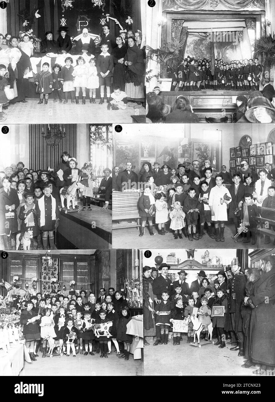 01/05/1921. Madrid. The day of Kings. Clothing distributions Verified yesterday at the Milk Drop clinic (1), Medical Orphans School (2), and Toys at the Hijos de Madrid center (3), Aguirre Schools (4), promotion of the Arts (5), and Maurist youth (6). (Photos. Duque, Larregla and Portela). Credit: Album / Archivo ABC / Julio Duque Stock Photo