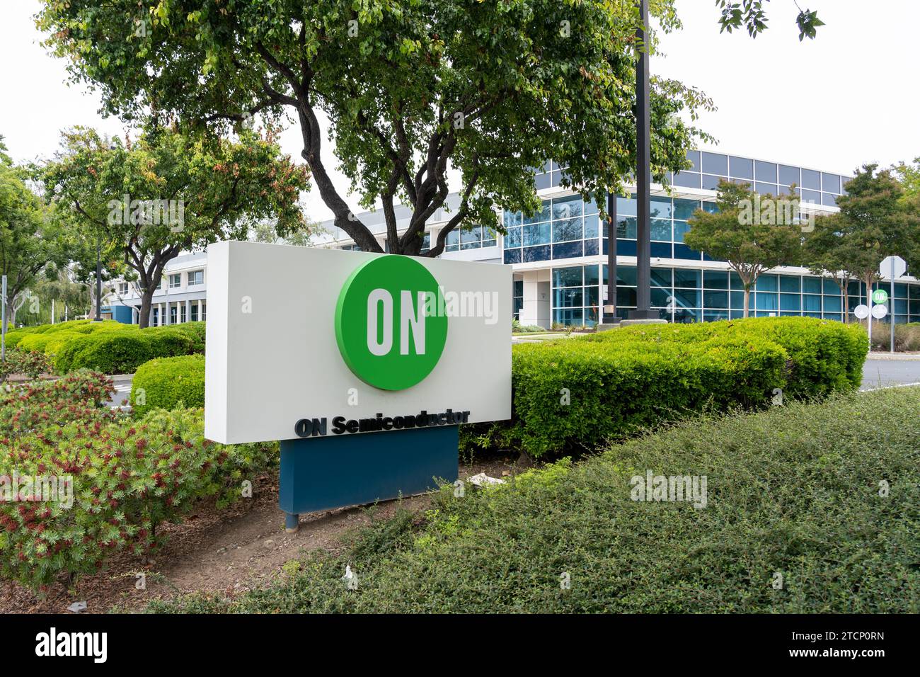 ON Semiconductor ground sign at the office in San Jose, California, USA Stock Photo