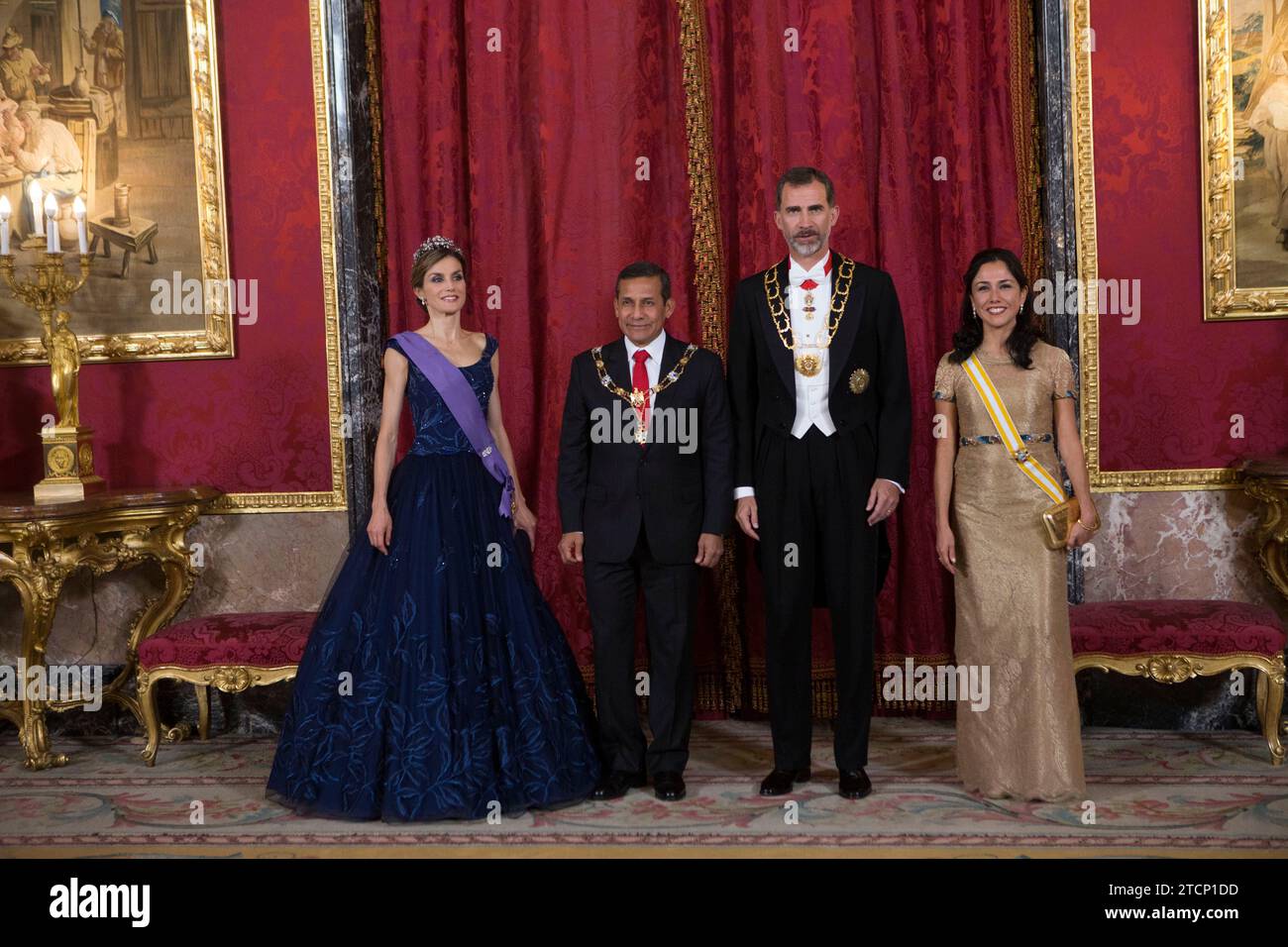 Madrid, 07/07/2015. King Felipe VI and Queen Letizia offer a gala dinner at the Royal Palace to the president of Peru Ollanta Humala and his wife Nadine Heredia. Photo: Ángel de Antonio ARCHDC. Credit: Album / Archivo ABC / Ángel de Antonio Stock Photo