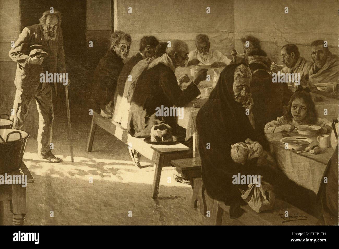 Madrid, March 1924. In the Museum of Modern Art. 'The dining room of the poor', by Ricardo López Cabrera. Credit: Album / Archivo ABC Stock Photo