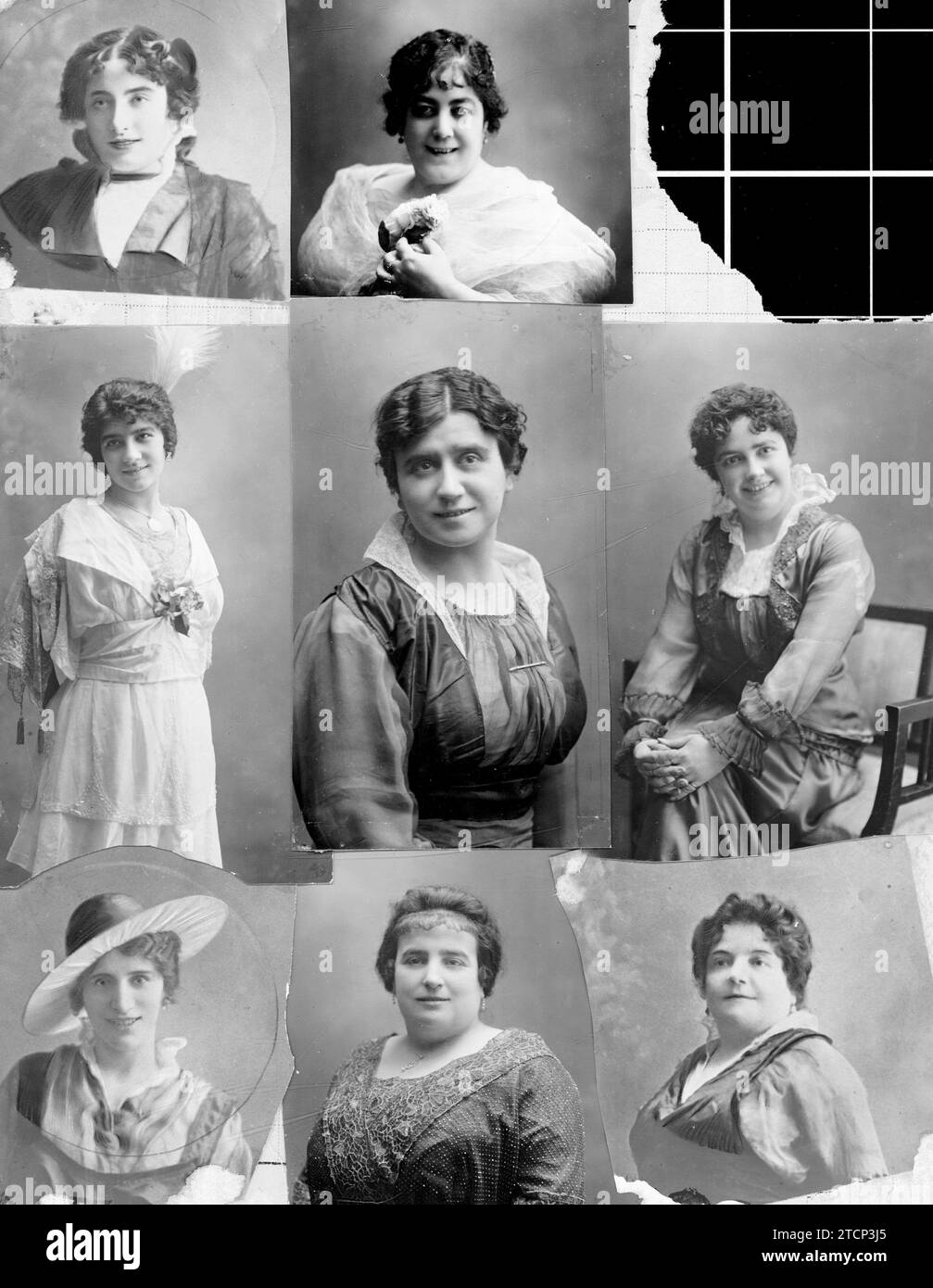 09/01/1915. Juanita Gil Andrés, María Santoncha, María Robles, amparo Fernández Villegas, Pilar Martín Gómez, Margarita Robles, María Movellan and Elena Rodríguez -Approximate date. Credit: Album / Archivo ABC Stock Photo