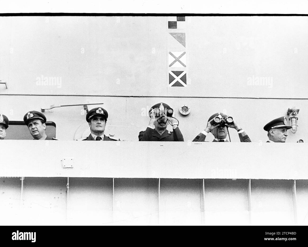 The Argentine military junta in plenary (Massera, Agosti and Videla) Supervises some Naval Maneuvers in 1978. Credit: Album / Archivo ABC Stock Photo