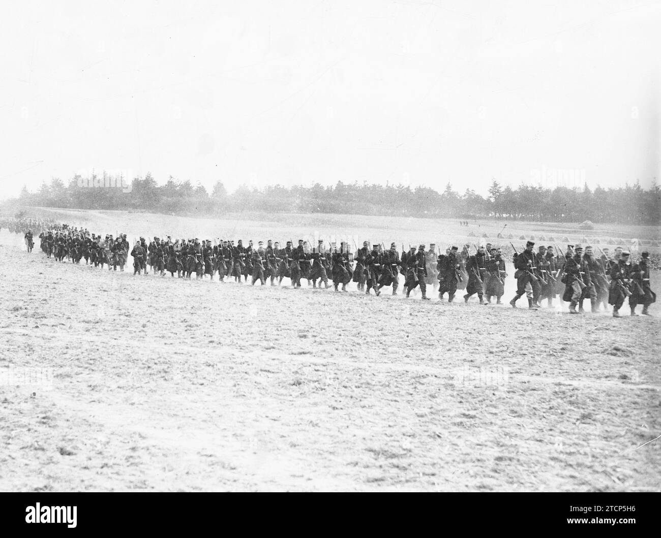 07/31/1914. The Belgians in the European War. Belgian infantry column
