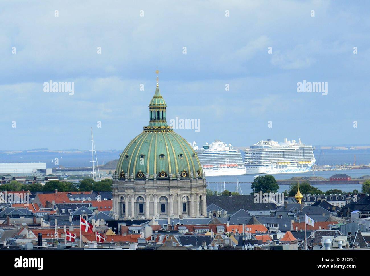 A view of theDome of the Frederik's Church ( Marmorkirken ) in Copenhagen, Denmark. Stock Photo