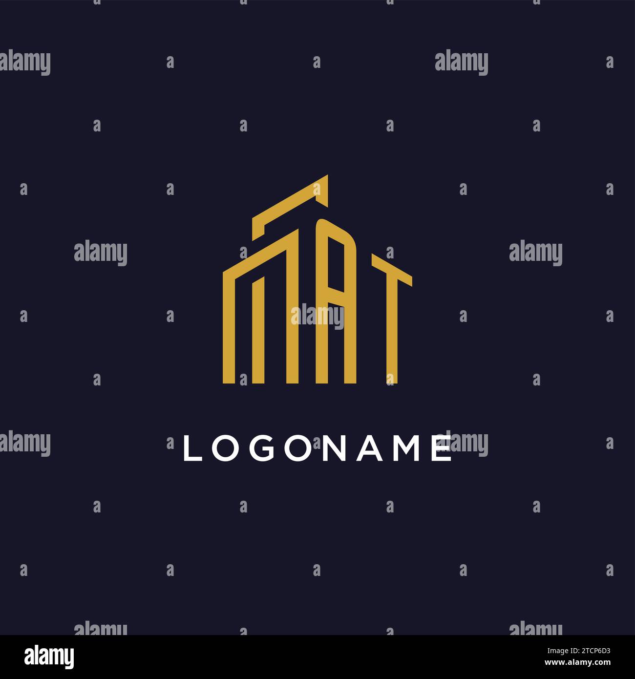 AT initial monogram with building logo design vector graphic Stock Vector