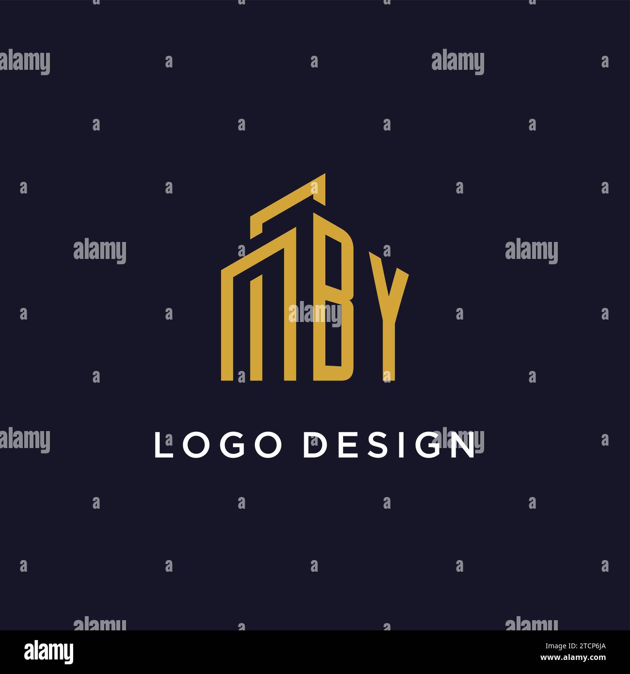 BY initial monogram with building logo design vector graphic Stock Vector