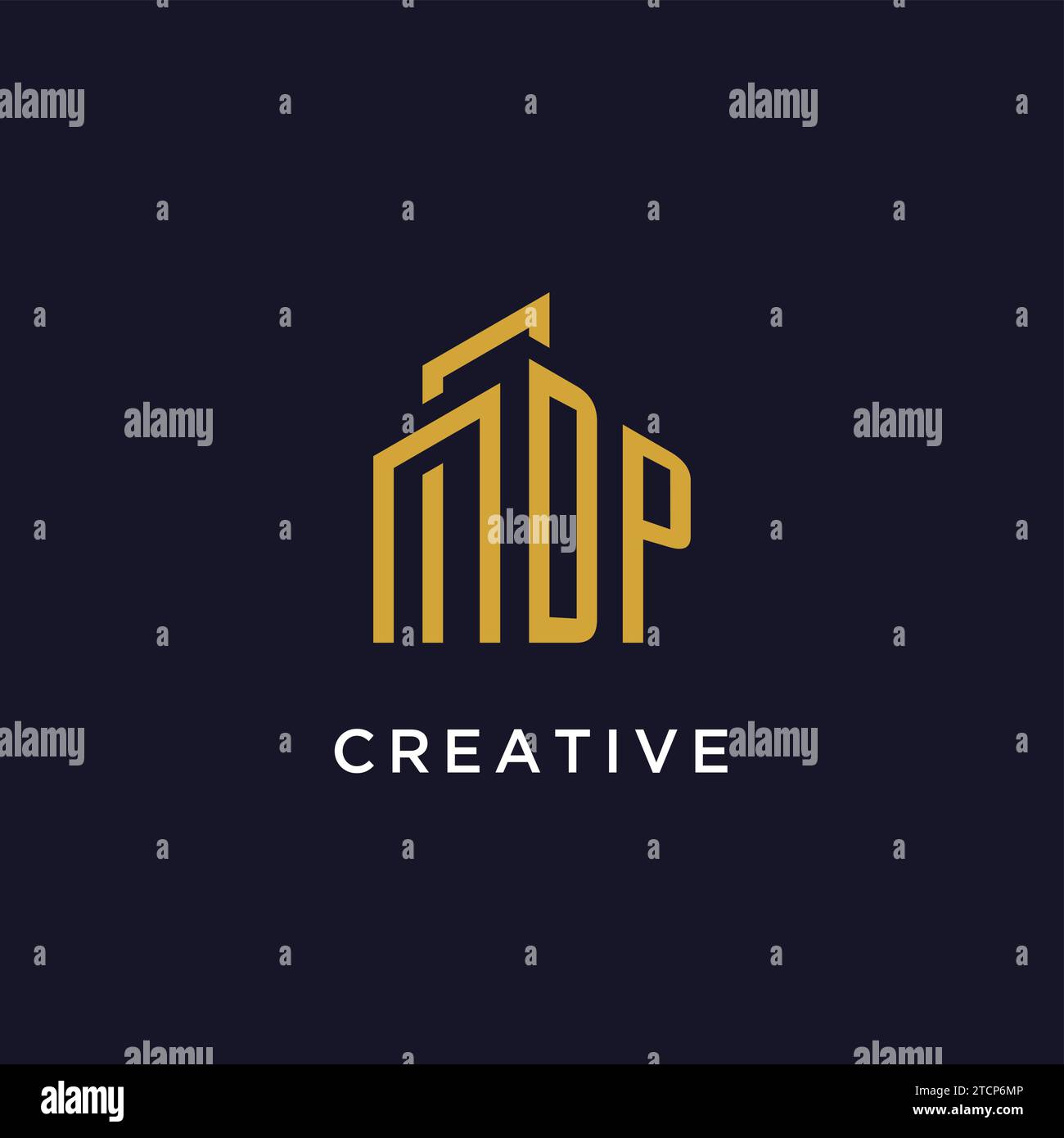 DP initial monogram with building logo design vector graphic Stock Vector
