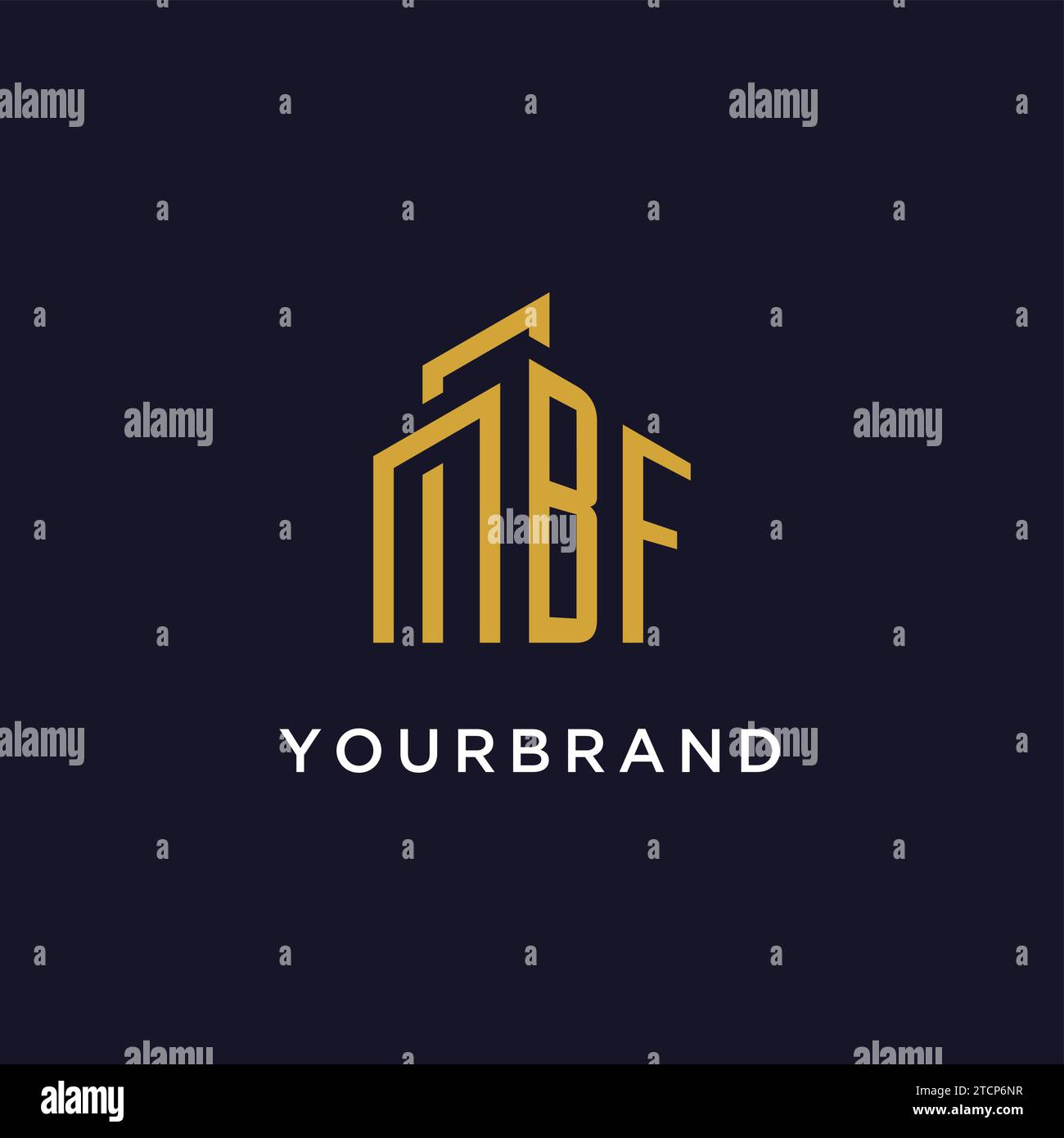 BF initial monogram with building logo design vector graphic Stock Vector