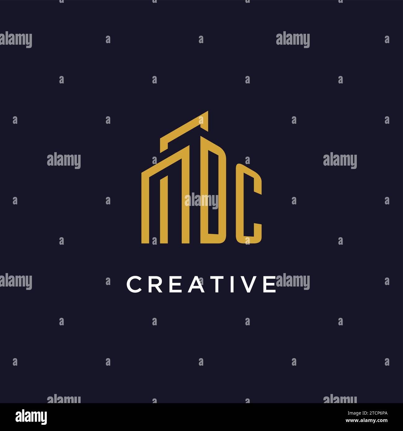 DC initial monogram with building logo design vector graphic Stock Vector
