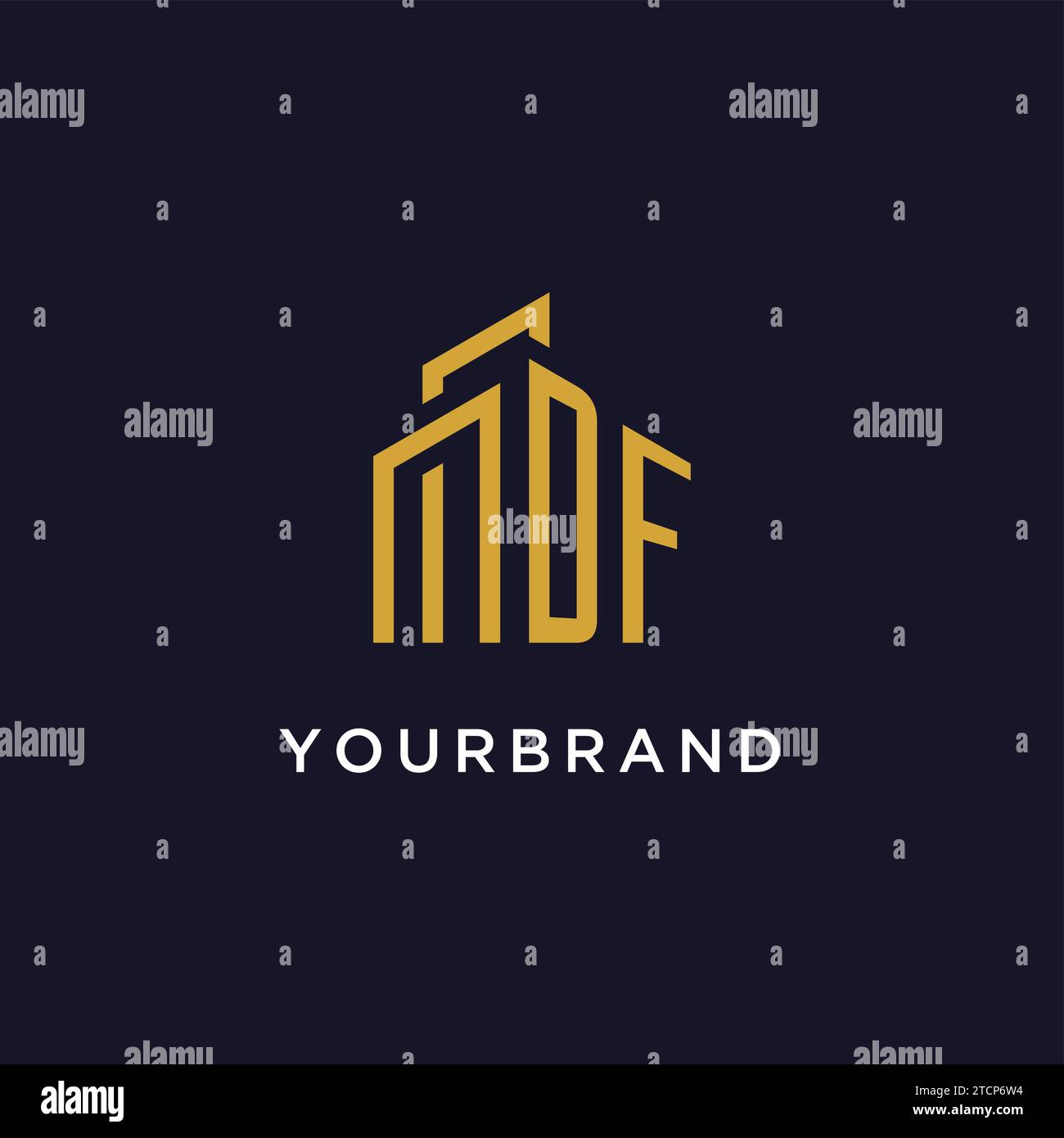 DF initial monogram with building logo design vector graphic Stock Vector