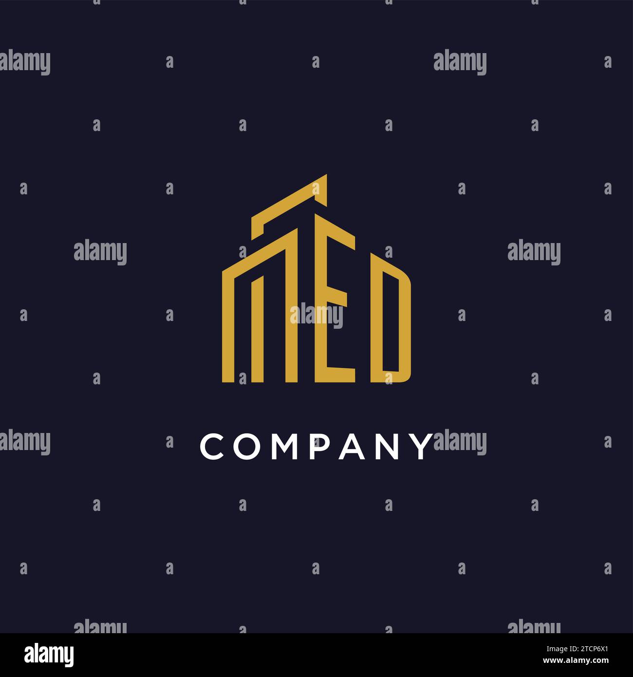 ED initial monogram with building logo design vector graphic Stock Vector