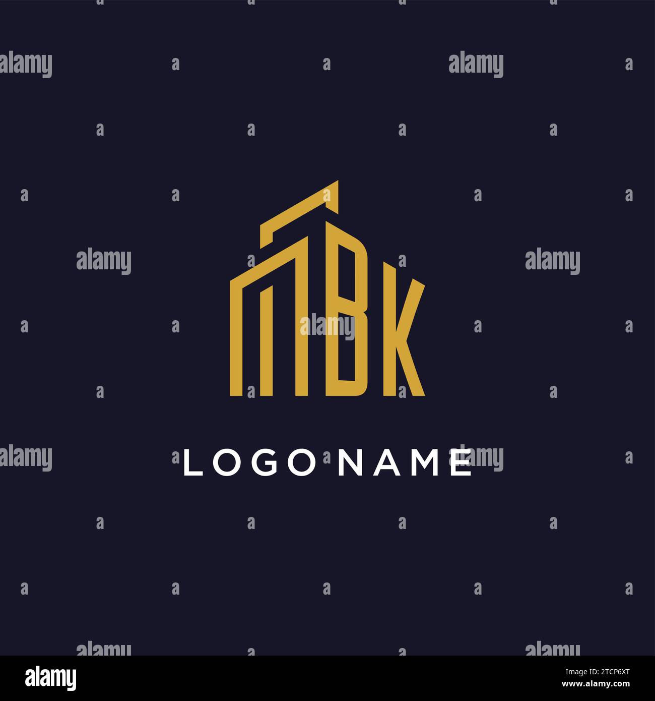 BK initial monogram with building logo design vector graphic Stock Vector