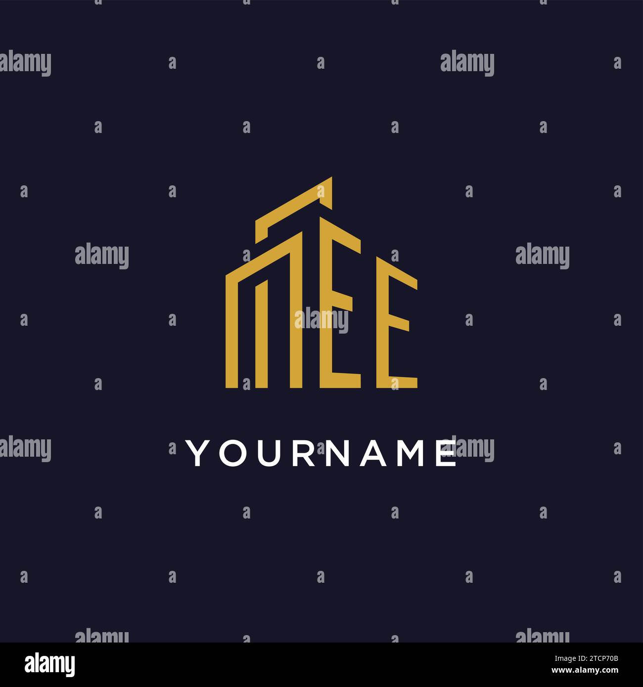 EE initial monogram with building logo design vector graphic Stock Vector