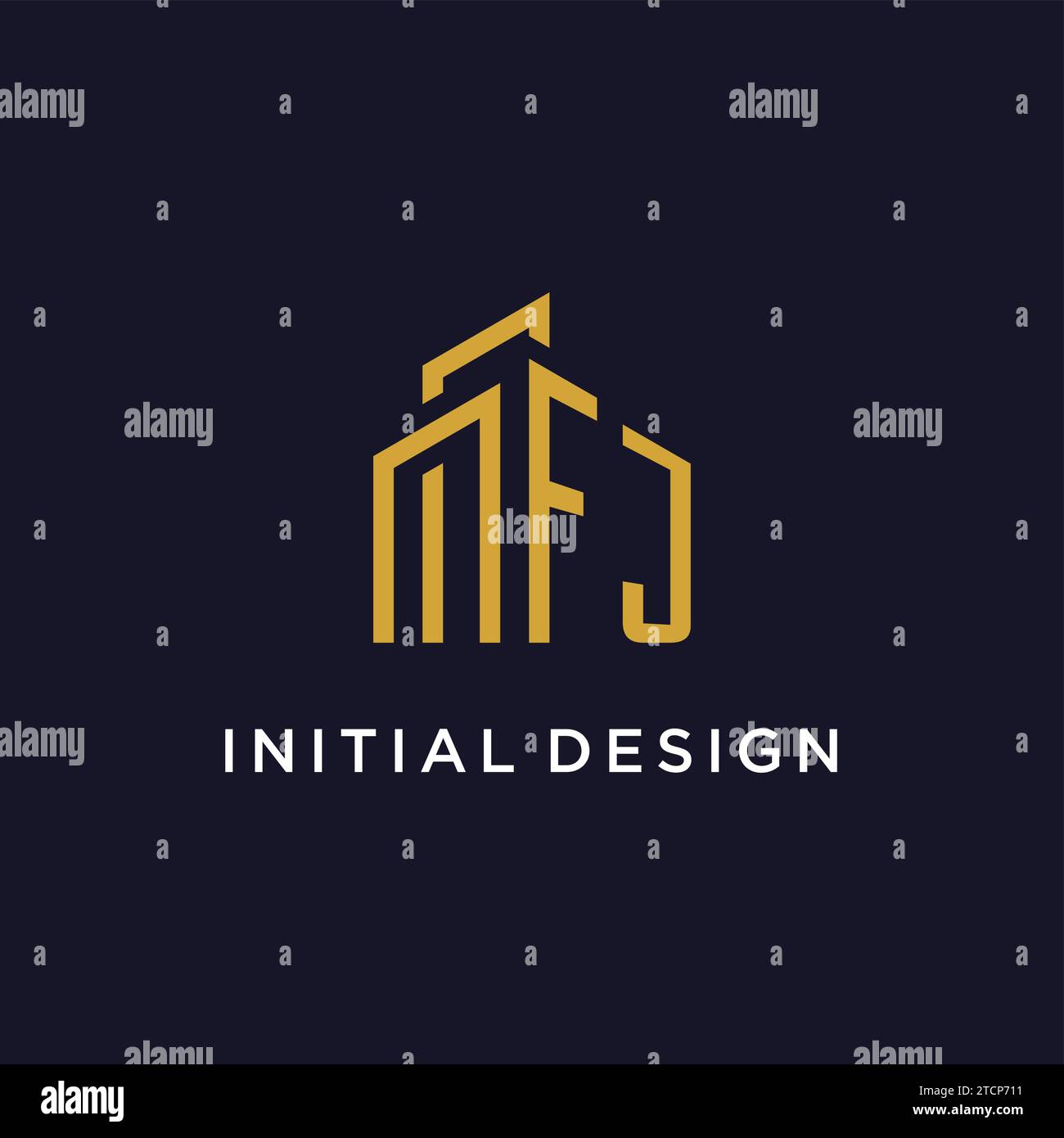FJ initial monogram with building logo design vector graphic Stock Vector
