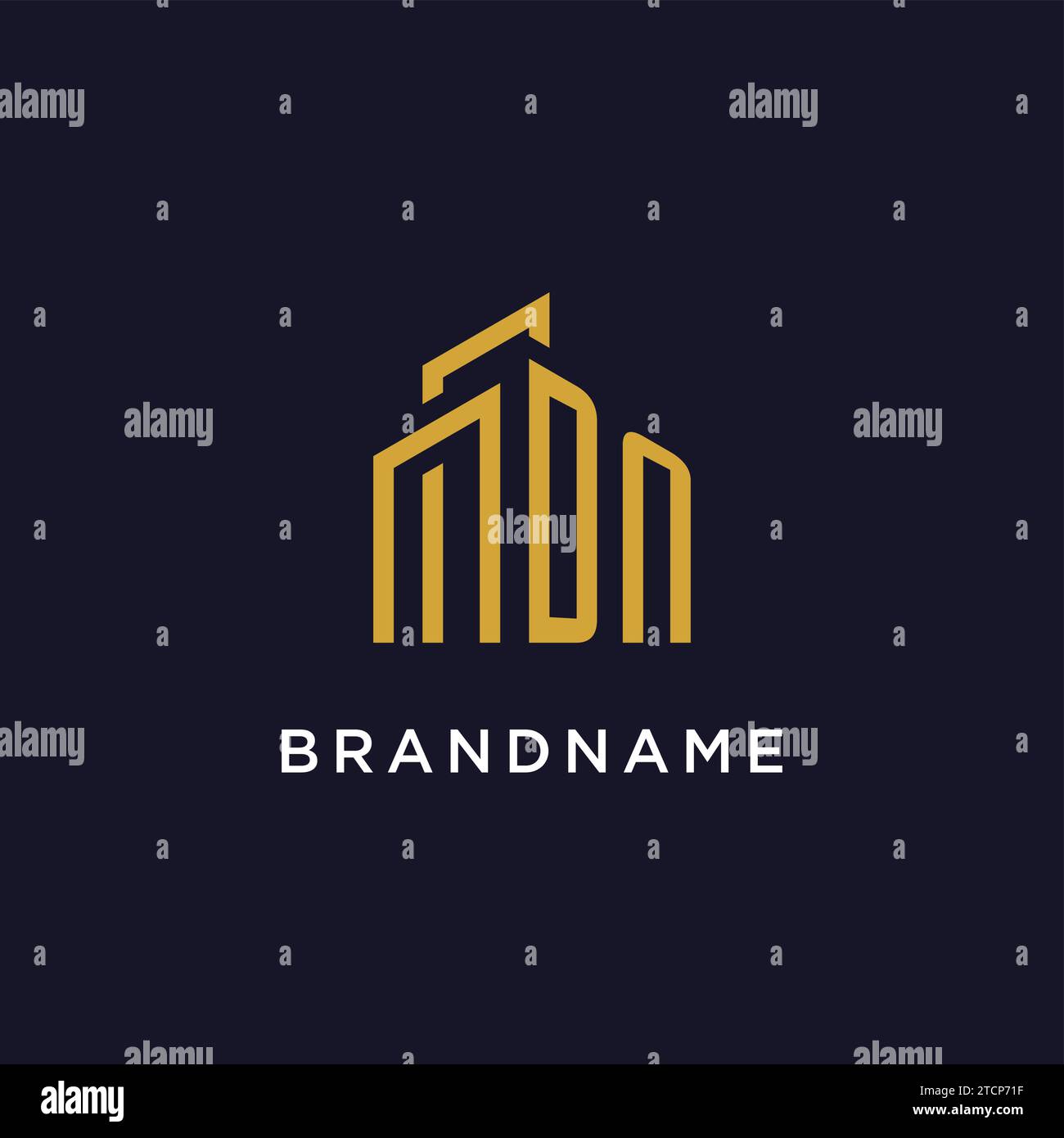 DN initial monogram with building logo design vector graphic Stock Vector