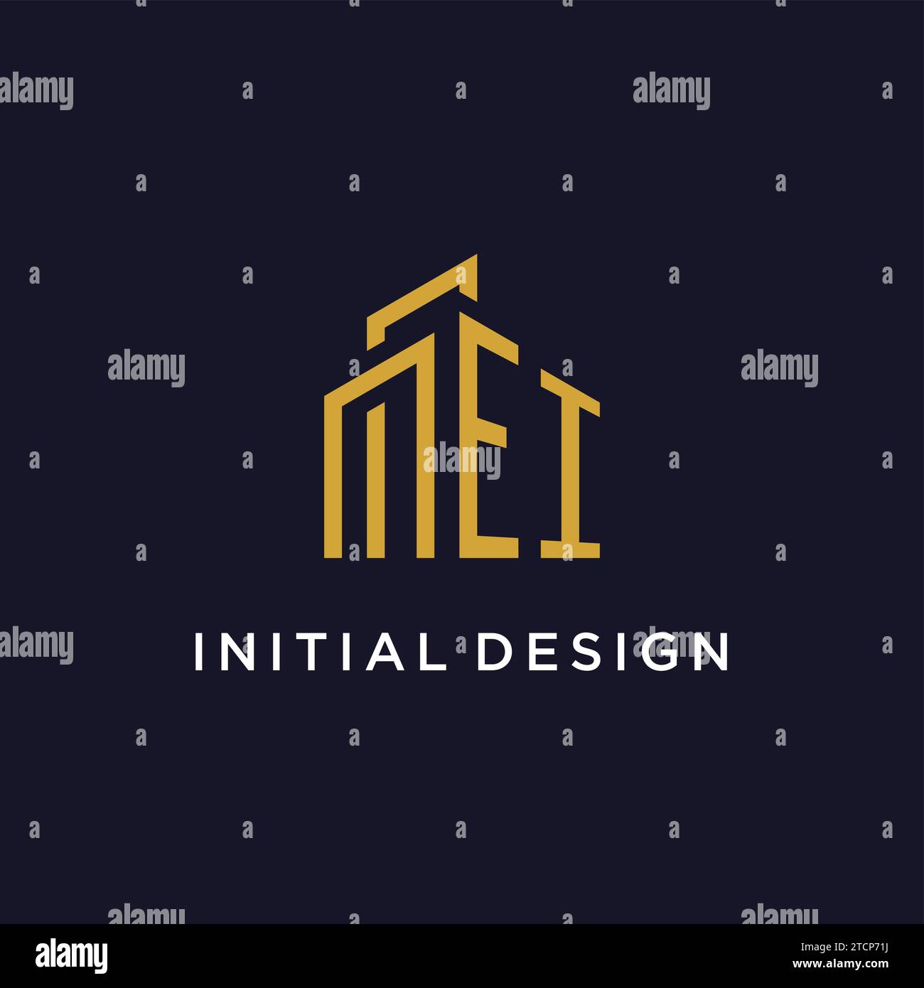 EI initial monogram with building logo design vector graphic Stock Vector