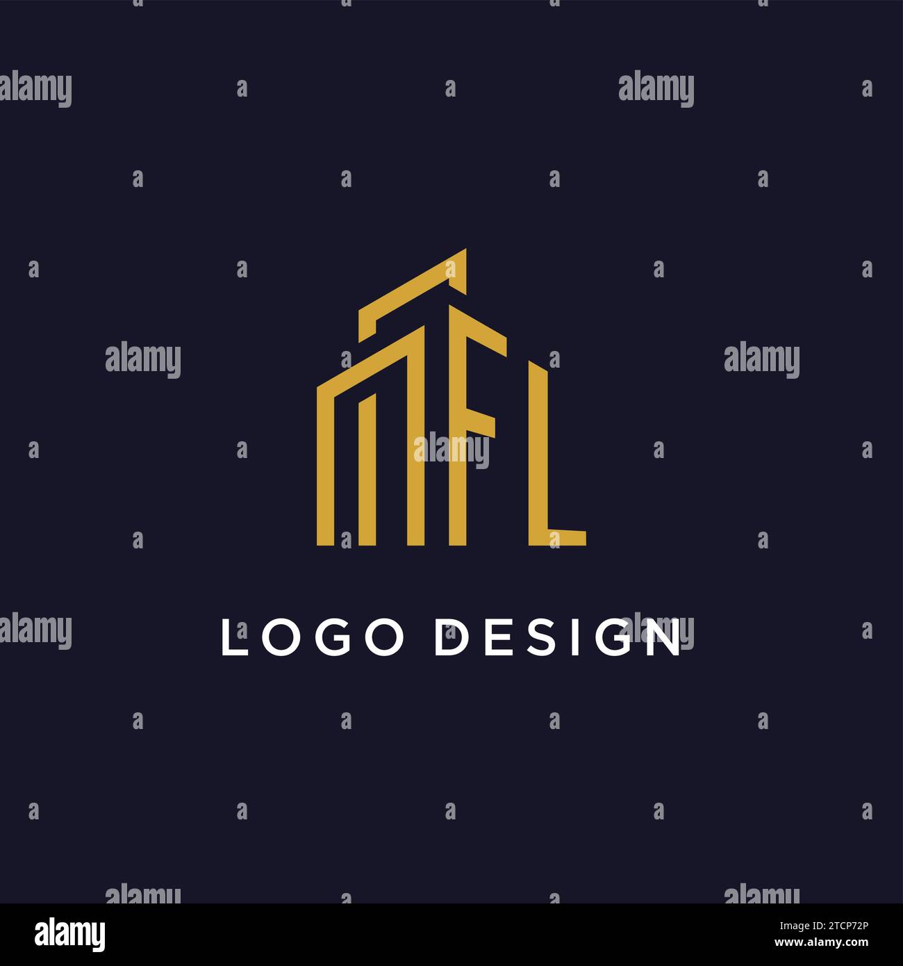 FL initial monogram with building logo design vector graphic Stock Vector