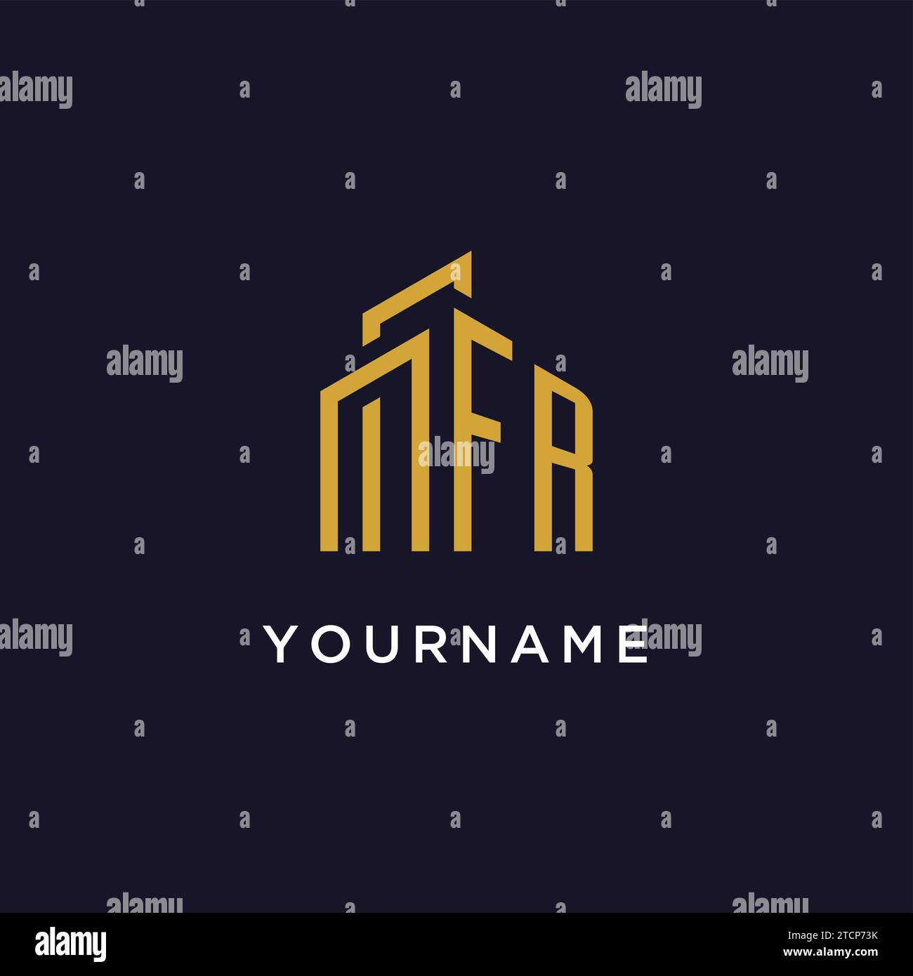 FR initial monogram with building logo design vector graphic Stock Vector