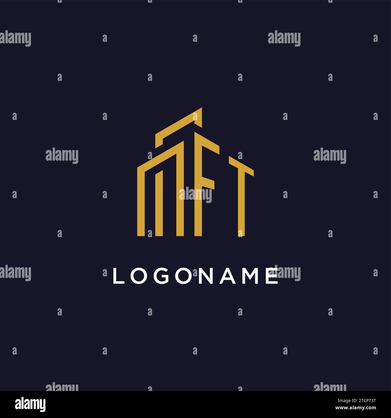 FT initial monogram with building logo design vector graphic Stock Vector
