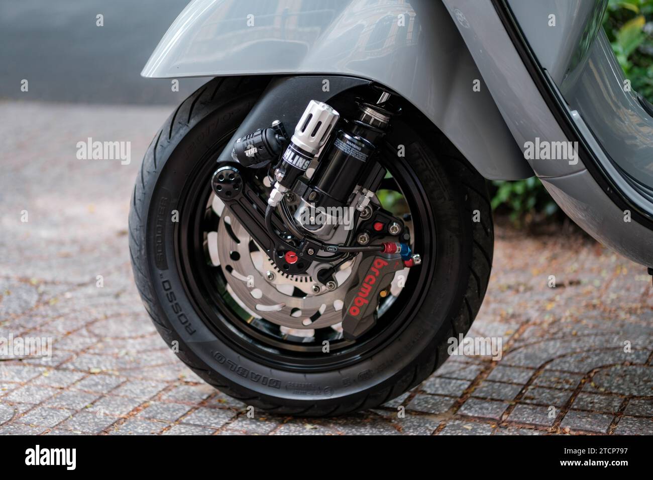 HCMC, VN - Dec 2023. Vespa GTS TuperTech 300 Motorbike Stock Photo