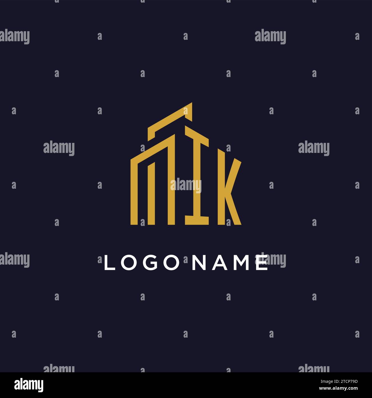 IK initial monogram with building logo design vector graphic Stock Vector