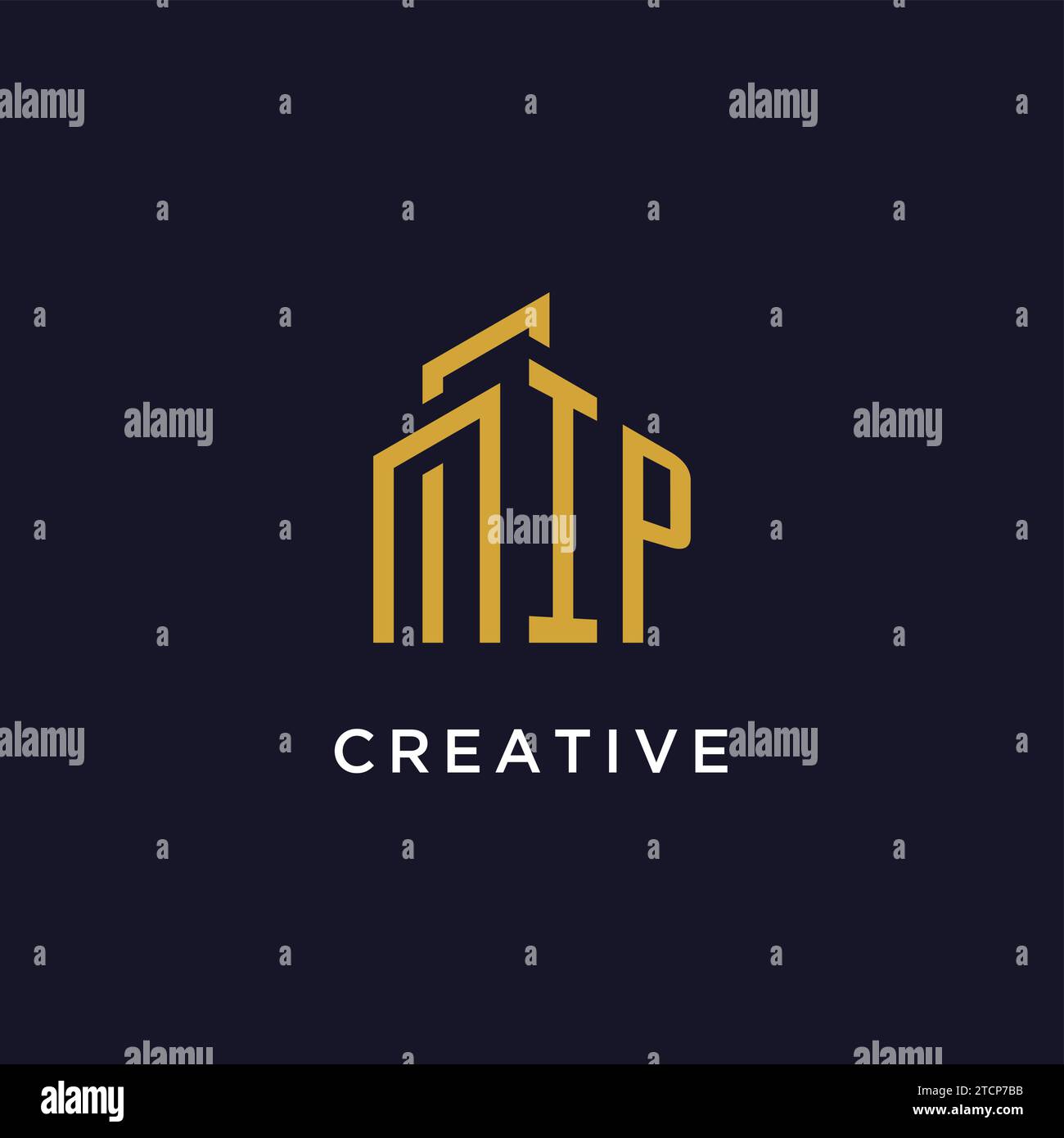 IP initial monogram with building logo design vector graphic Stock Vector