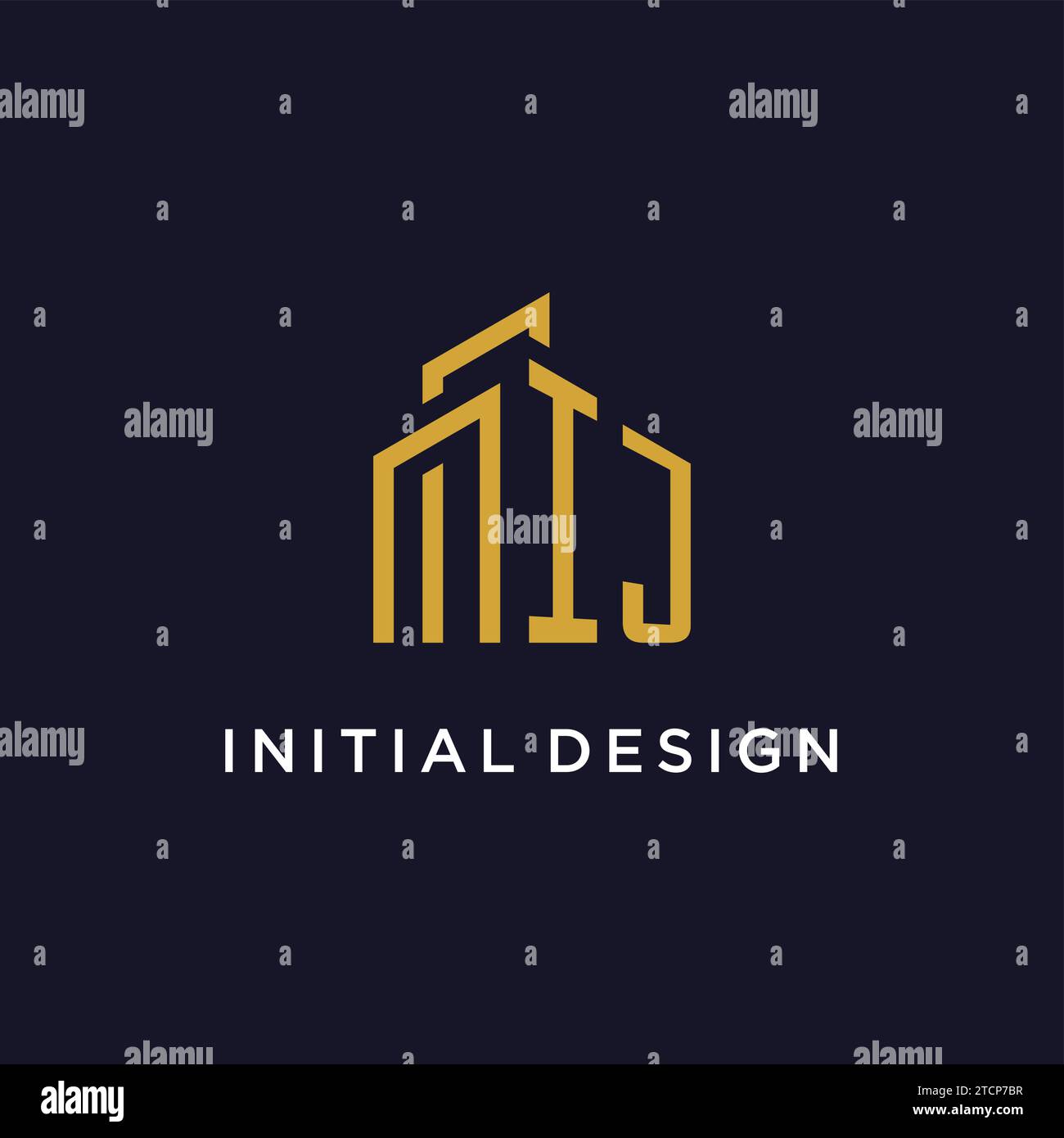 IJ initial monogram with building logo design vector graphic Stock Vector