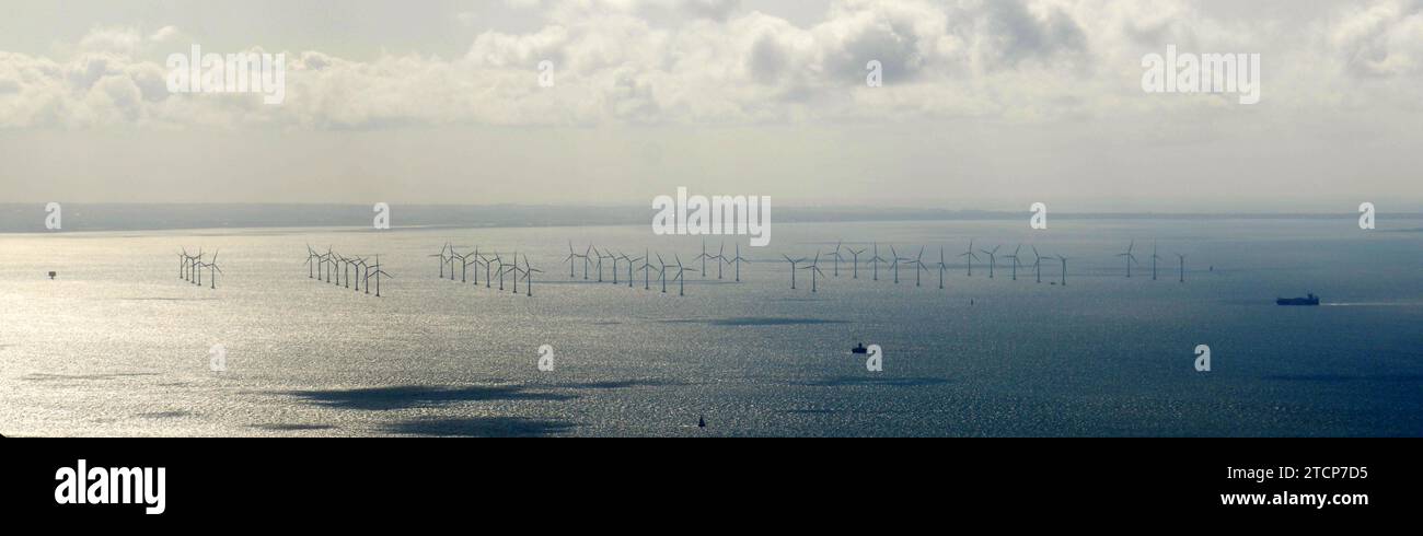 Wind turbines in the Øresund sea in Sweden. Stock Photo