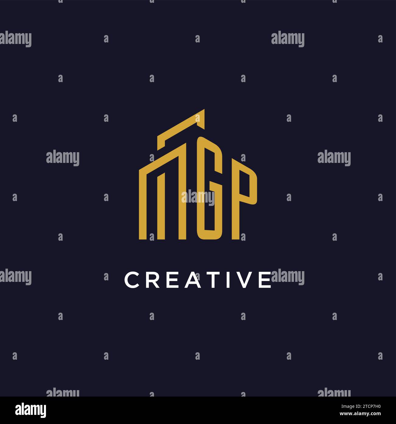 GP initial monogram with building logo design vector graphic Stock Vector